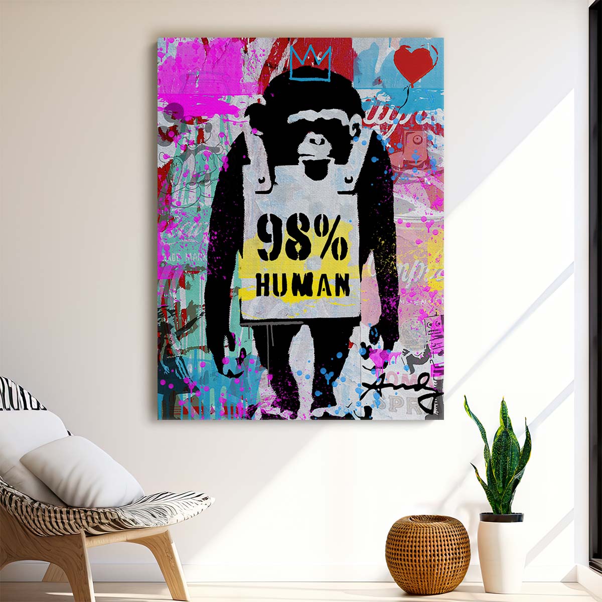 Banksy 98% Human Graffiti Wall Art by Luxuriance Designs. Made in USA.