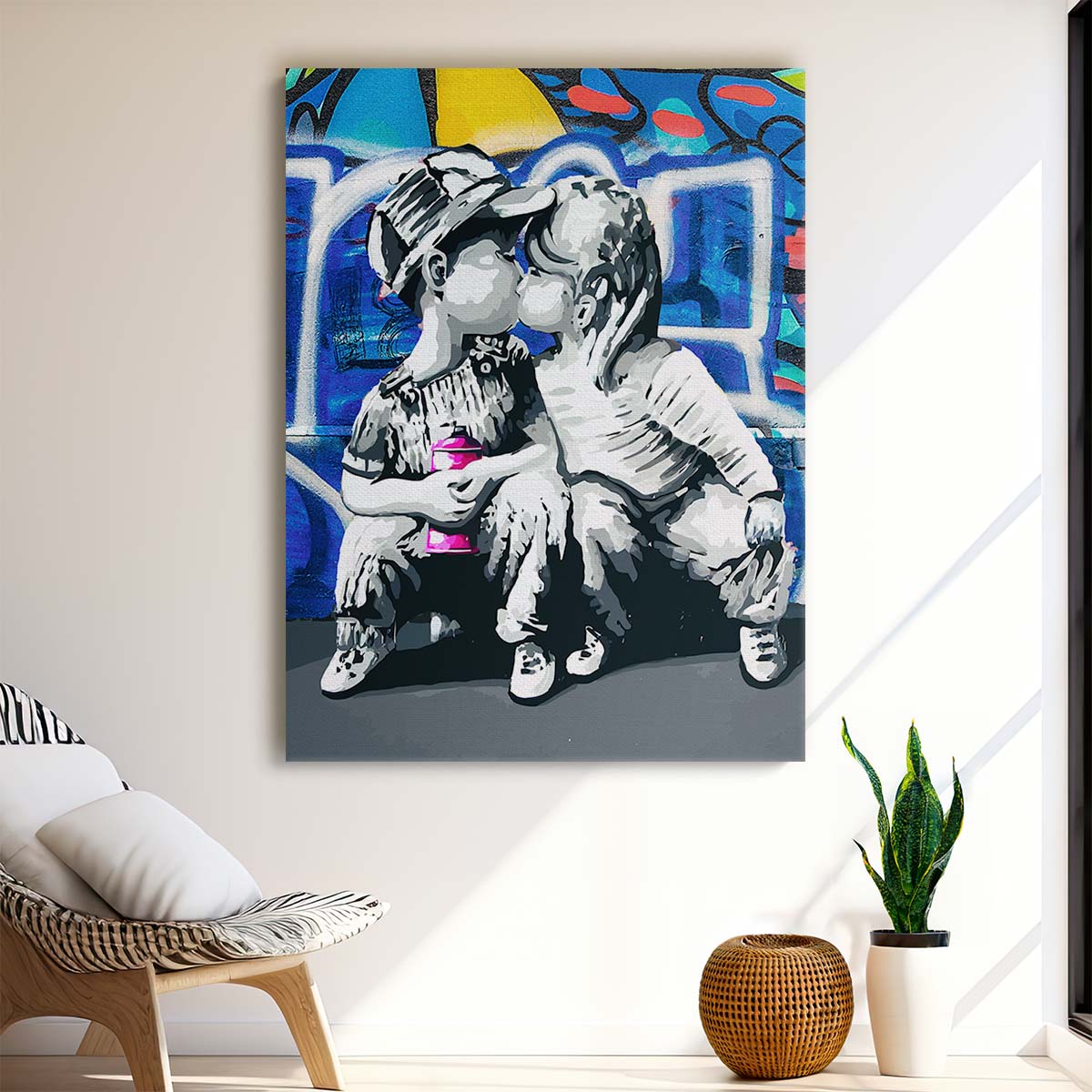 Banksy Children Kissing Graffiti Wall Art by Luxuriance Designs. Made in USA.