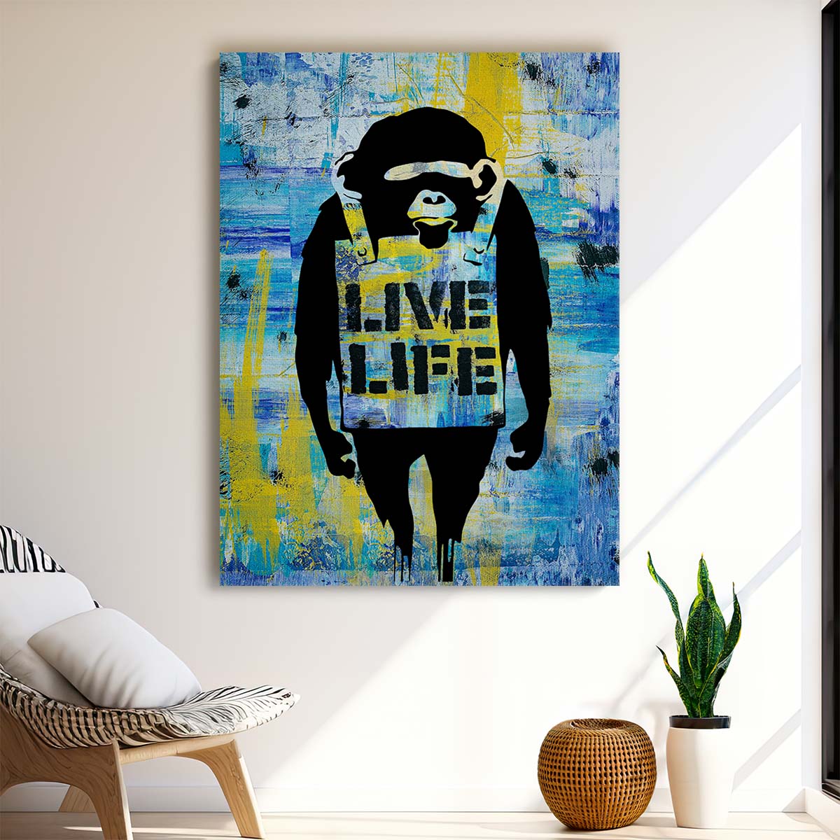 Banksy Live Life Monkey Graffiti Wall Art by Luxuriance Designs. Made in USA.