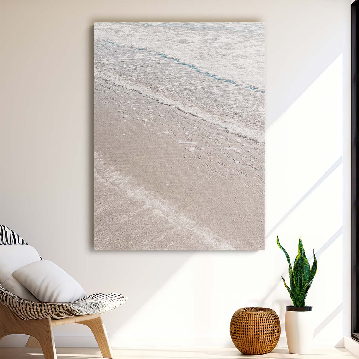 Coastal Beach Landscape Beige Sand, Ocean Wave Photography Art by Luxuriance Designs, made in USA