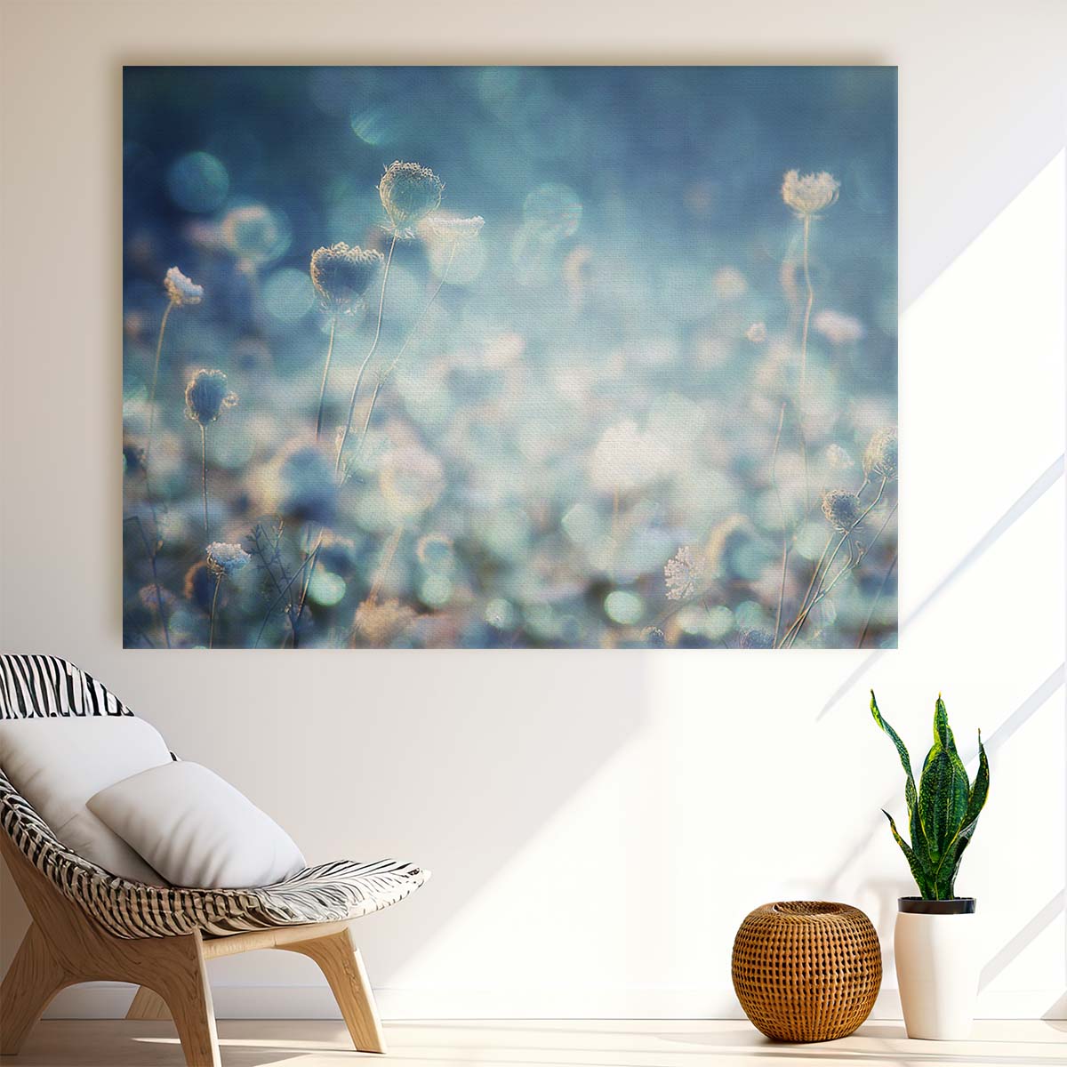 Turquoise Pastel Macro Dandelion Flora Wall Art by Luxuriance Designs. Made in USA.