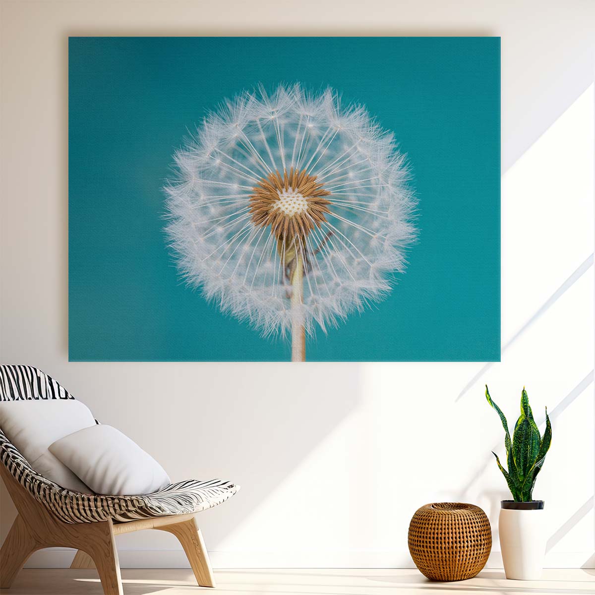Turquoise Teal Dandelion Macro Floral Wall Art by Luxuriance Designs. Made in USA.