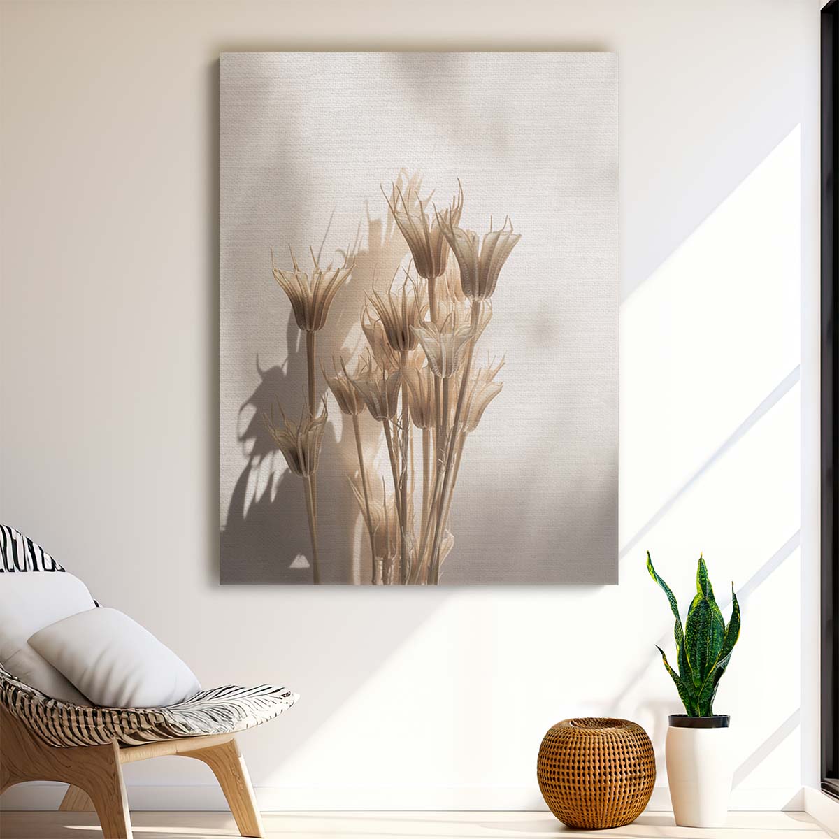 Beige Boho Floral Macro Photography Art, Mareike Bohmer by Luxuriance Designs, made in USA