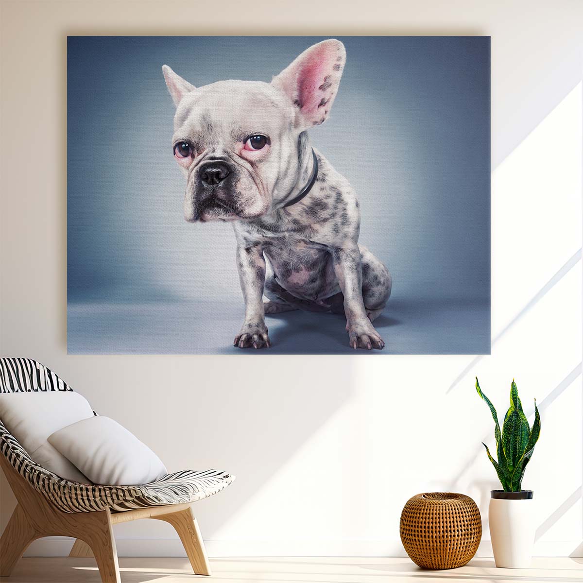 Creative Pink French Bulldog with Big Ears Wall Art by Luxuriance Designs. Made in USA.