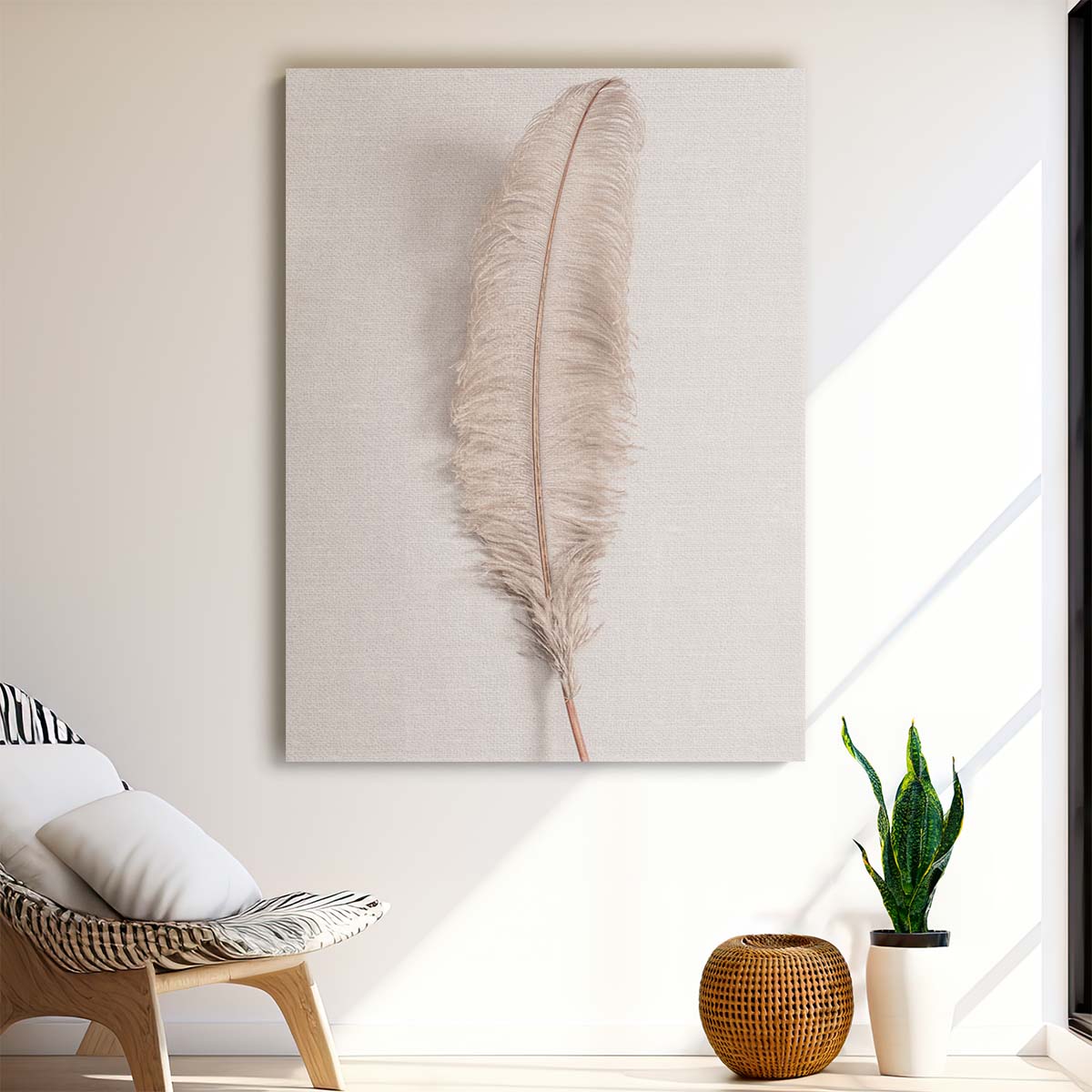 Studio Photography, Beige Bird Feather Still Life Art by Luxuriance Designs, made in USA