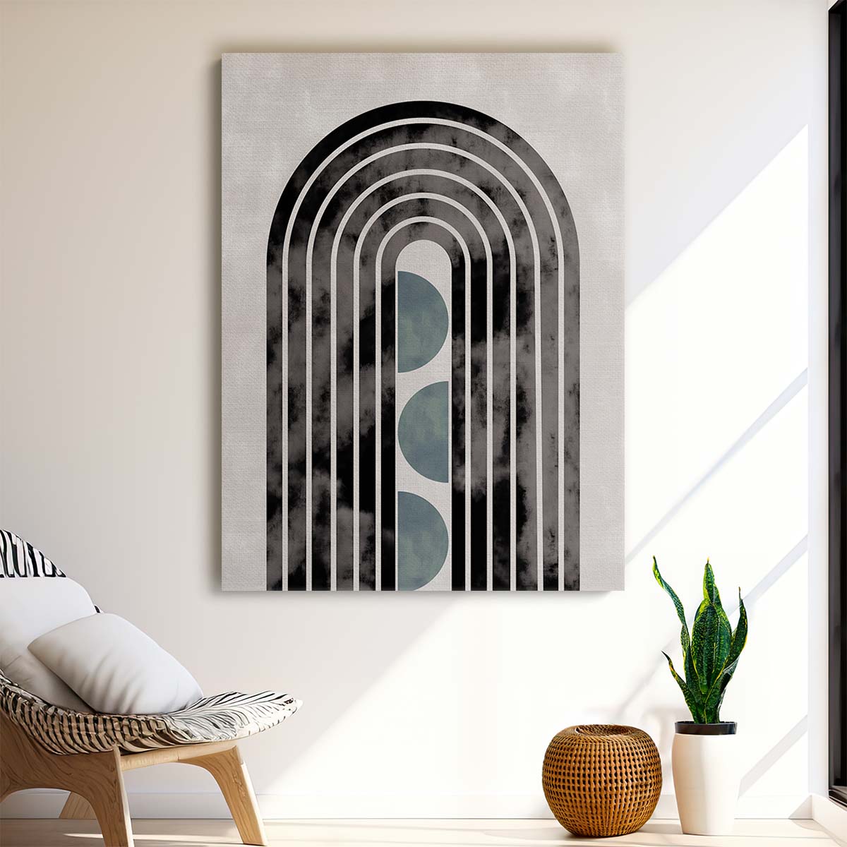 Abstract Geometric Line Art Illustration Green Capsule, Black Arch by Luxuriance Designs, made in USA