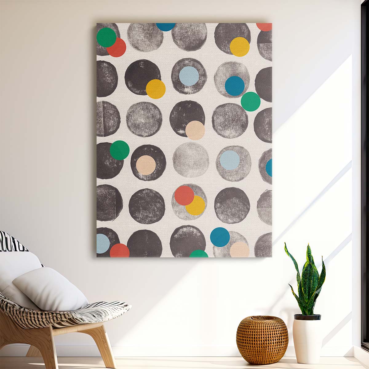 Vibrant Geometric Abstract Illustration - Monochrome Boho Circle Wall Art by Luxuriance Designs, made in USA