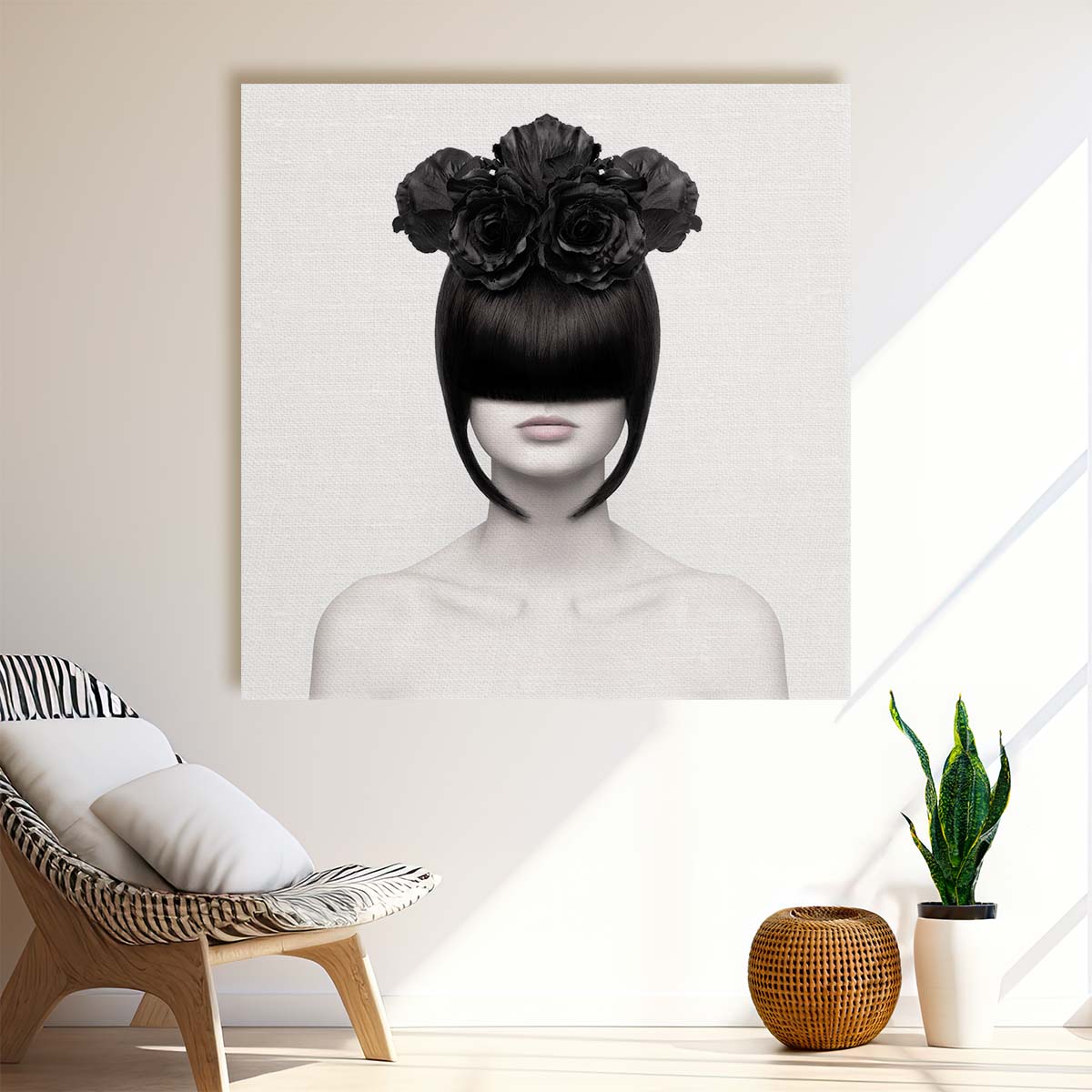 Enigmatic FloralHaired Lady Portrait Photography Wall Art by Luxuriance Designs. Made in USA.