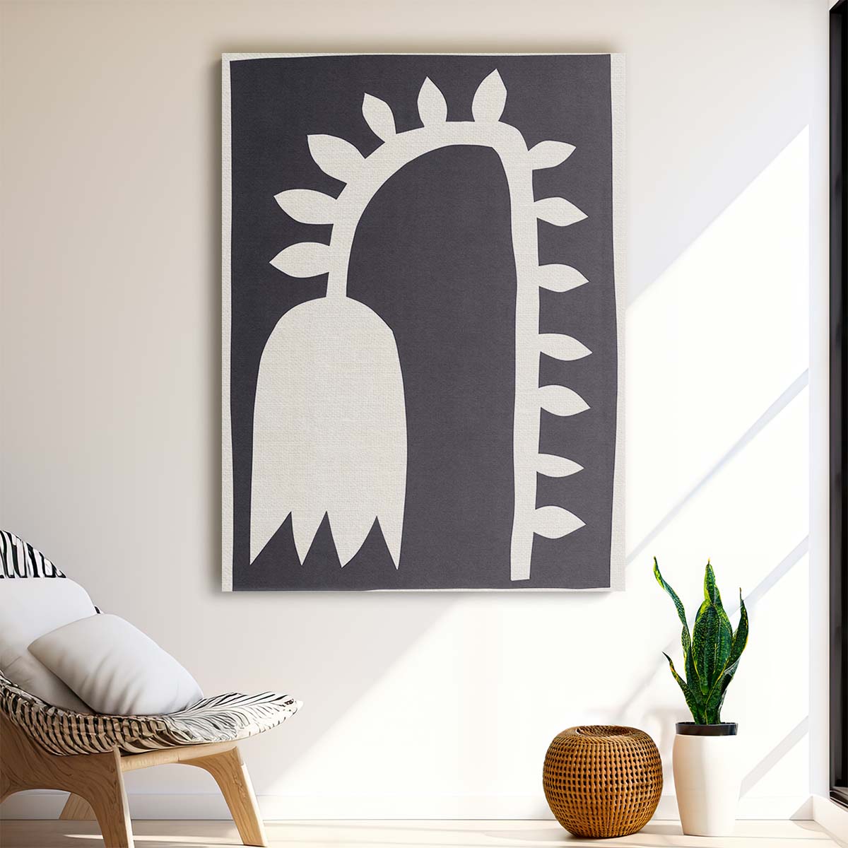 Minimalist Black Tulip Illustration, Monochrome Floral Wall Art by Luxuriance Designs, made in USA