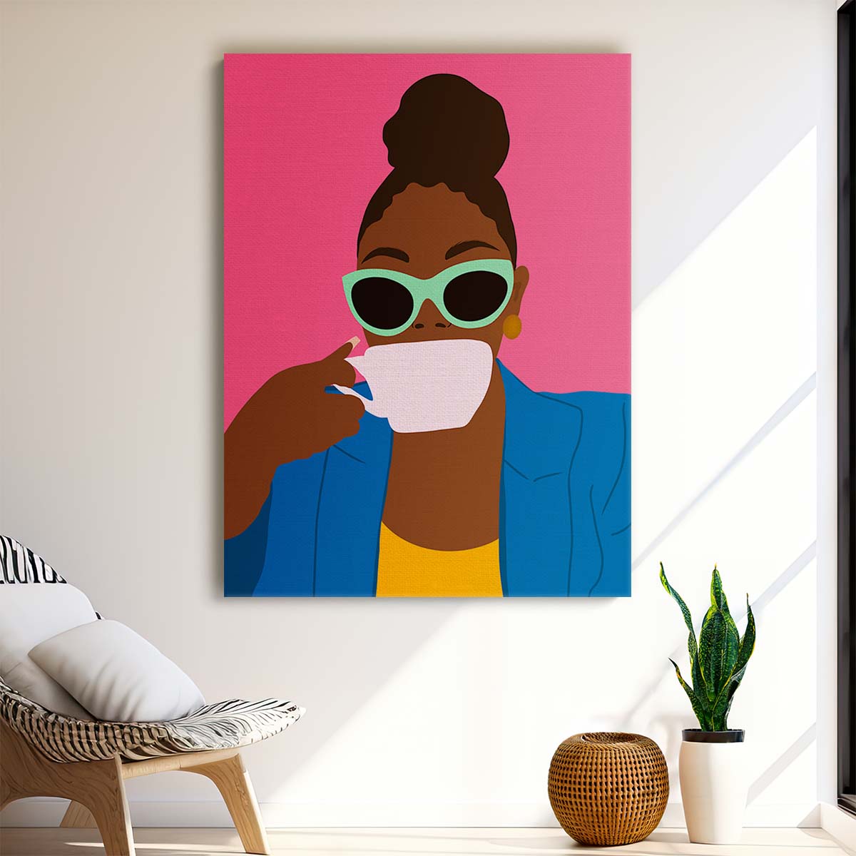 Empowering Black Woman Coffee Illustration, Colourful Fashion Portrait by Luxuriance Designs, made in USA