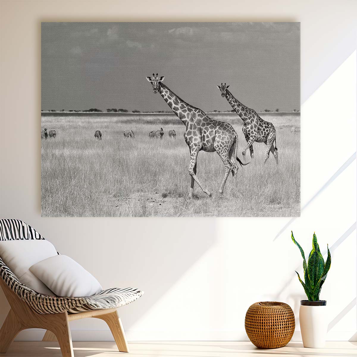 Safari Duo Monochrome Giraffe & Zebra Wall Art by Luxuriance Designs. Made in USA.