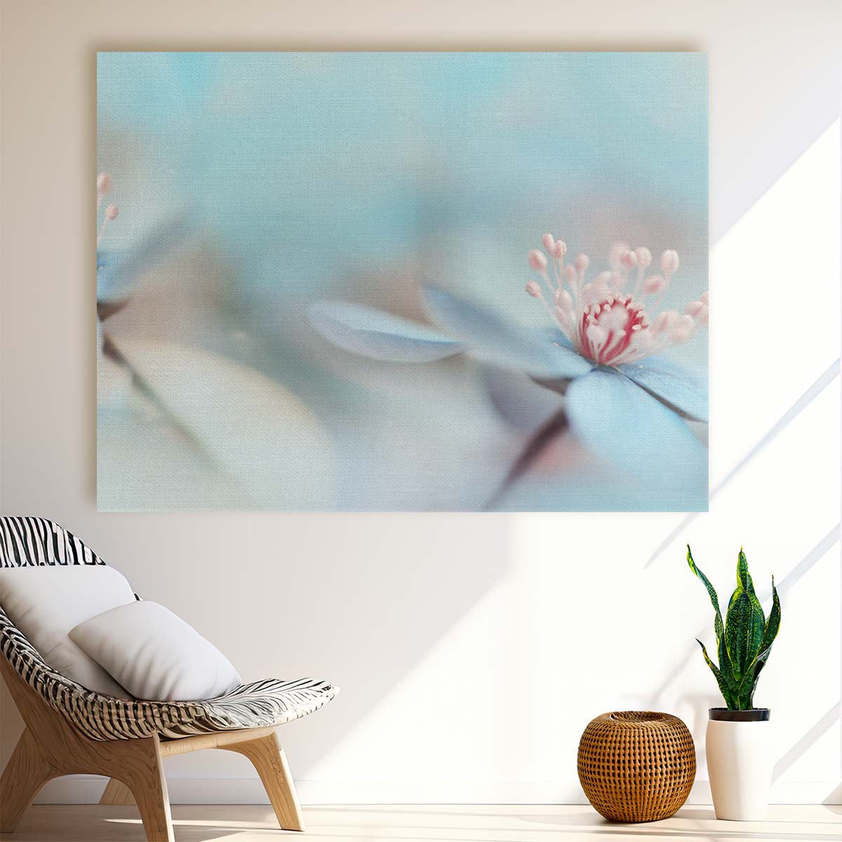Serene Pastel Duo Blooms Macro Wall Art by Luxuriance Designs. Made in USA.