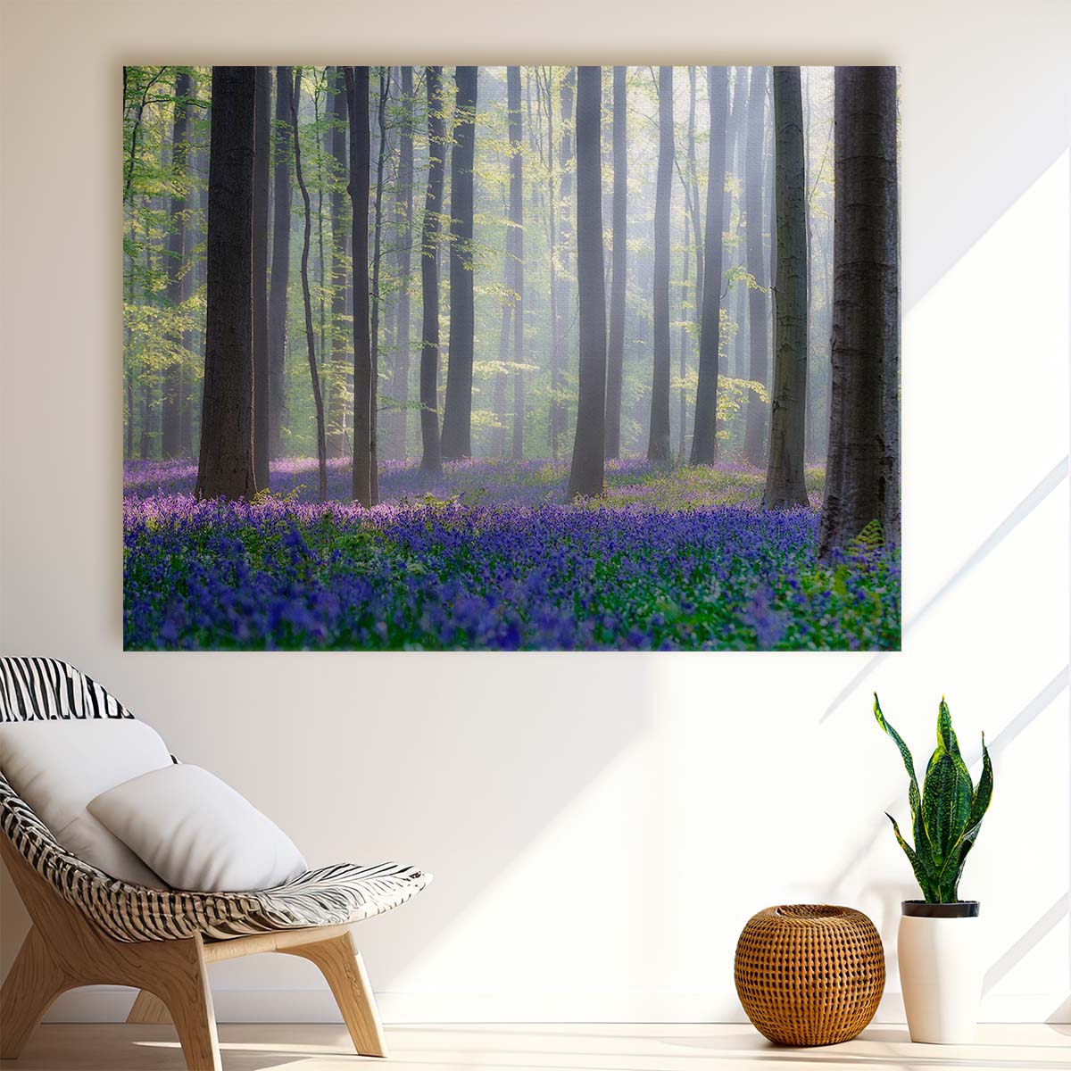 Misty Bluebell Forest Landscape Summer Floral Photography Wall Art