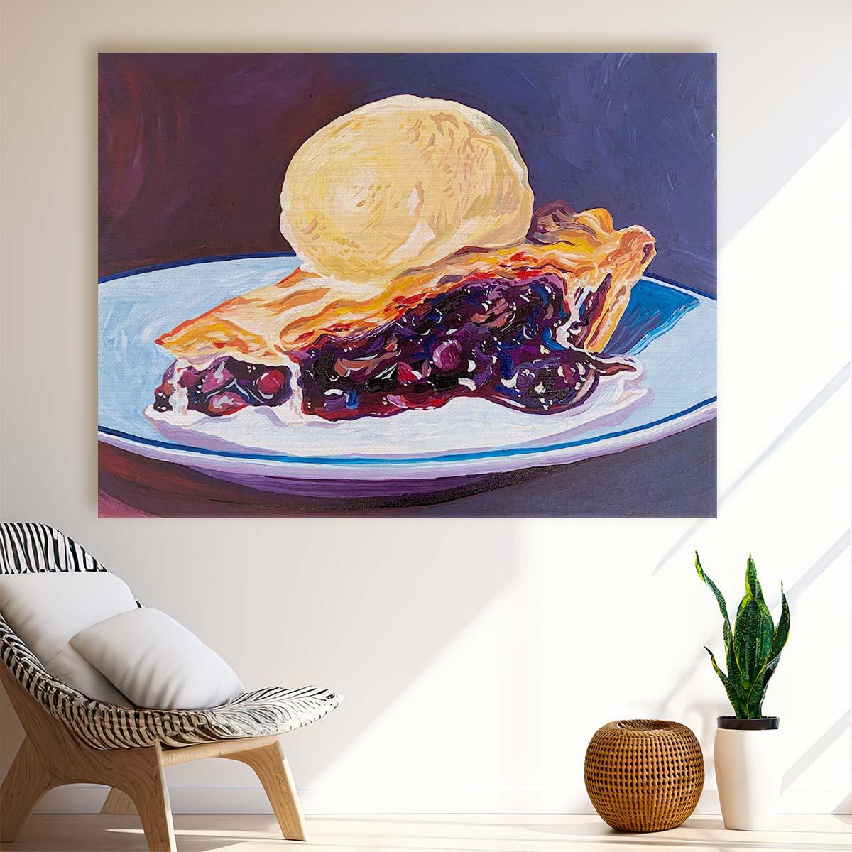 Vibrant Blueberry Pie & Ice Cream Painting Wall Art by Luxuriance Designs. Made in USA.