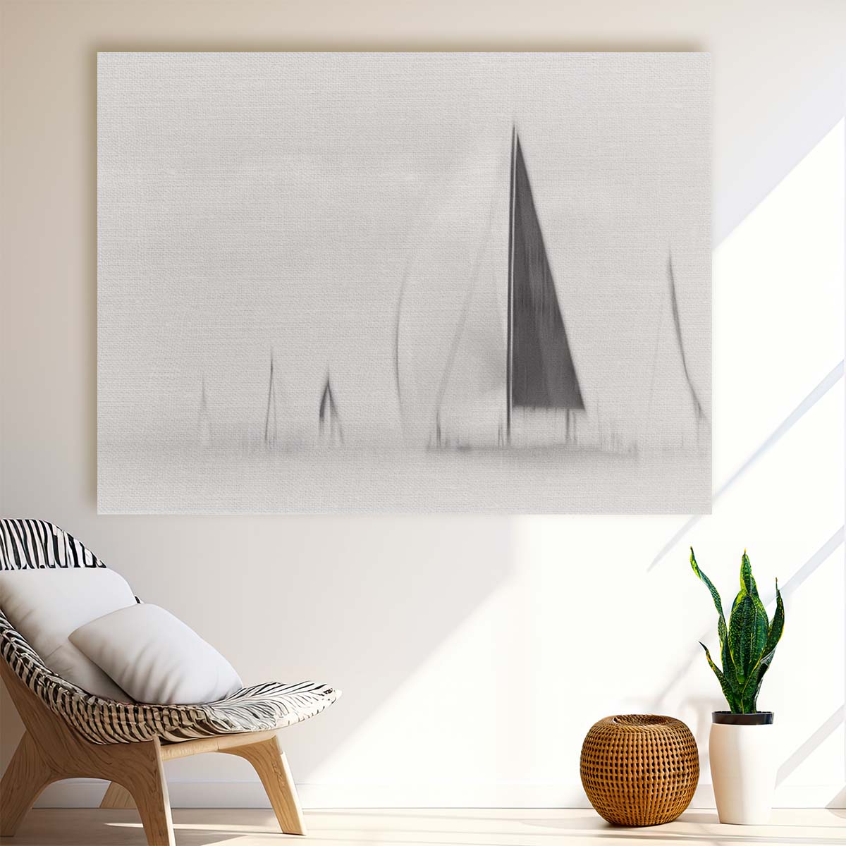 Abstract Nautical Seascape Sailboat Monochrome Wall Art by Luxuriance Designs. Made in USA.