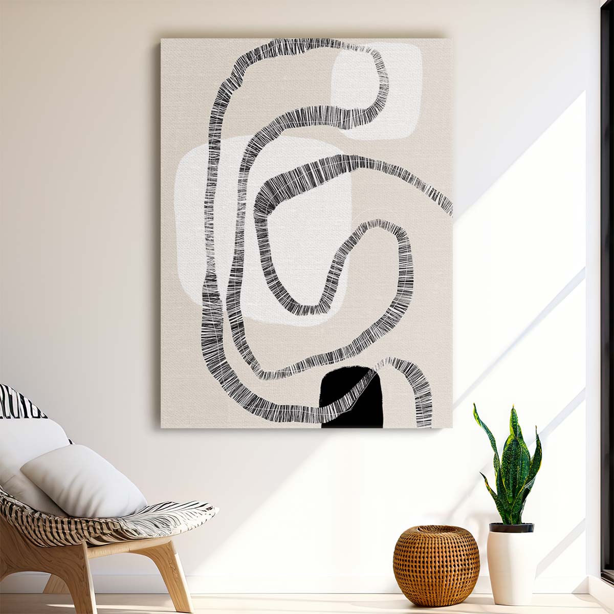 Boho Beige Abstract Illustration Bohemian Liaison Shapes Wall Art by Luxuriance Designs, made in USA