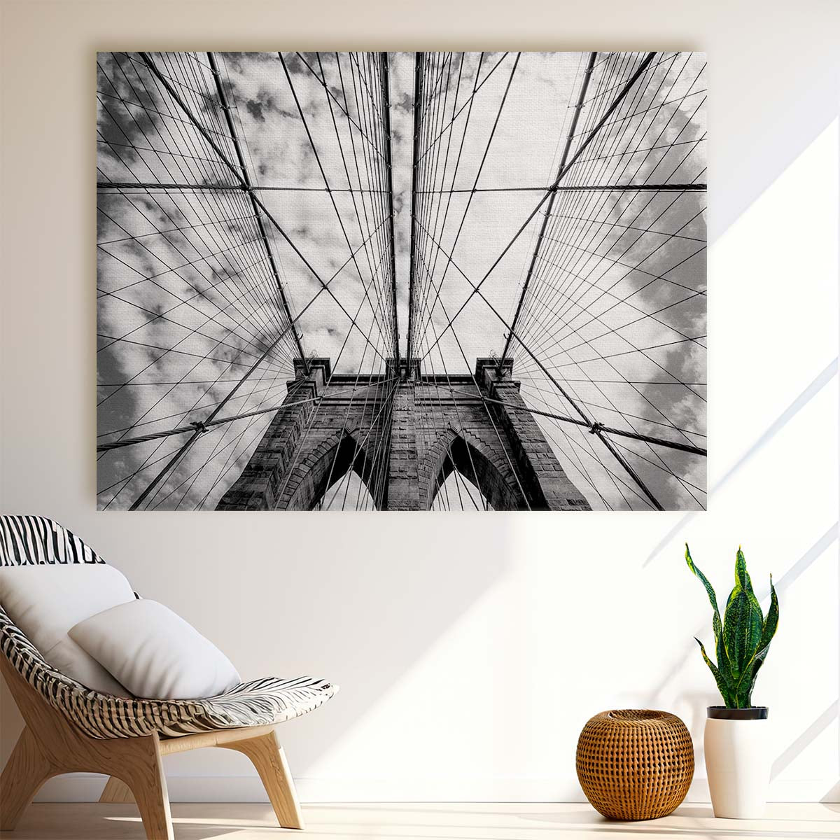 Iconic Brooklyn Bridge NYC Monochrome Architecture Wall Art by Luxuriance Designs. Made in USA.