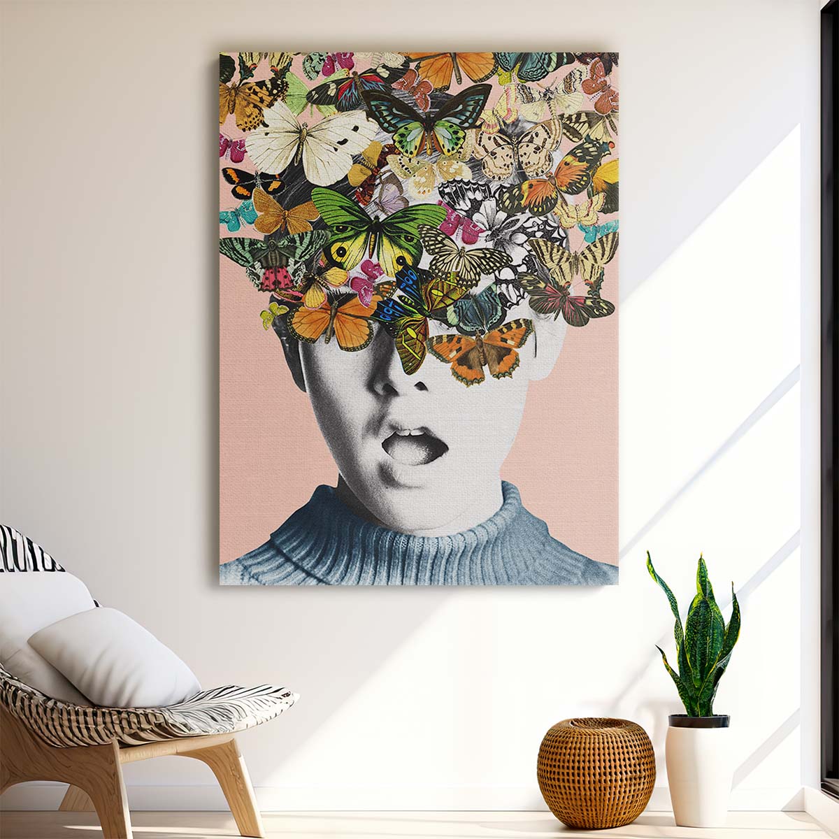 Colorful Surrealistic Butterfly Woman Portrait Photography Wall Art by Luxuriance Designs, made in USA