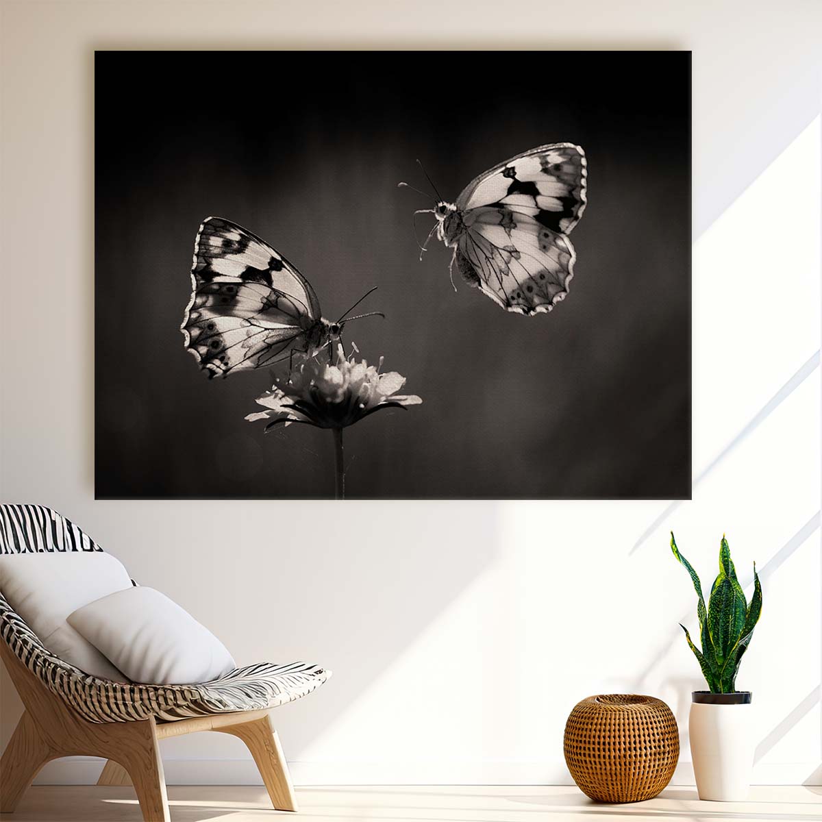 Romantic Butterfly Pair in Sepia Floral Macro Wall Art by Luxuriance Designs. Made in USA.