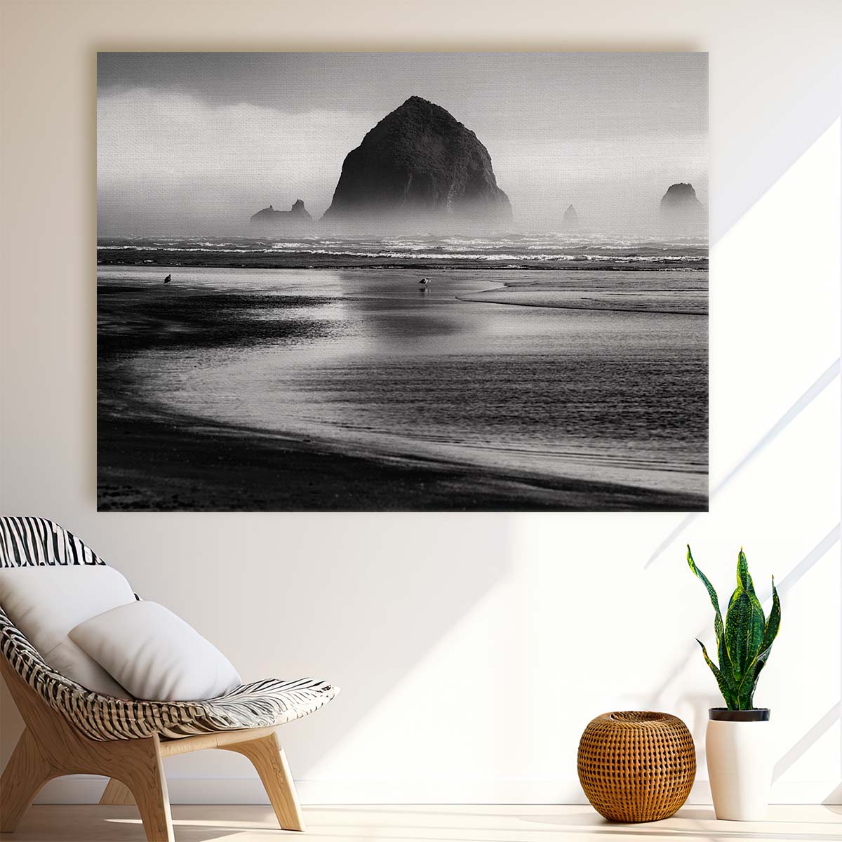 Cannon Beach Oregon Monochrome Seascape Wall Art by Luxuriance Designs. Made in USA.