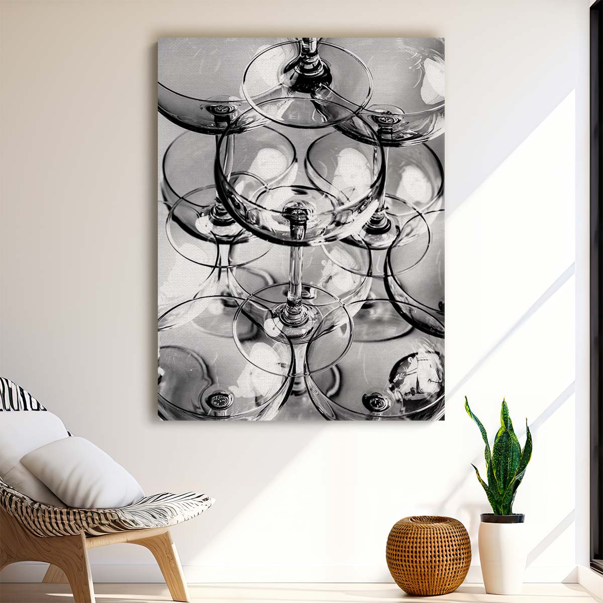 Monochrome Champagne Tower Photography - Abstract Cocktail Bar Art by Luxuriance Designs, made in USA