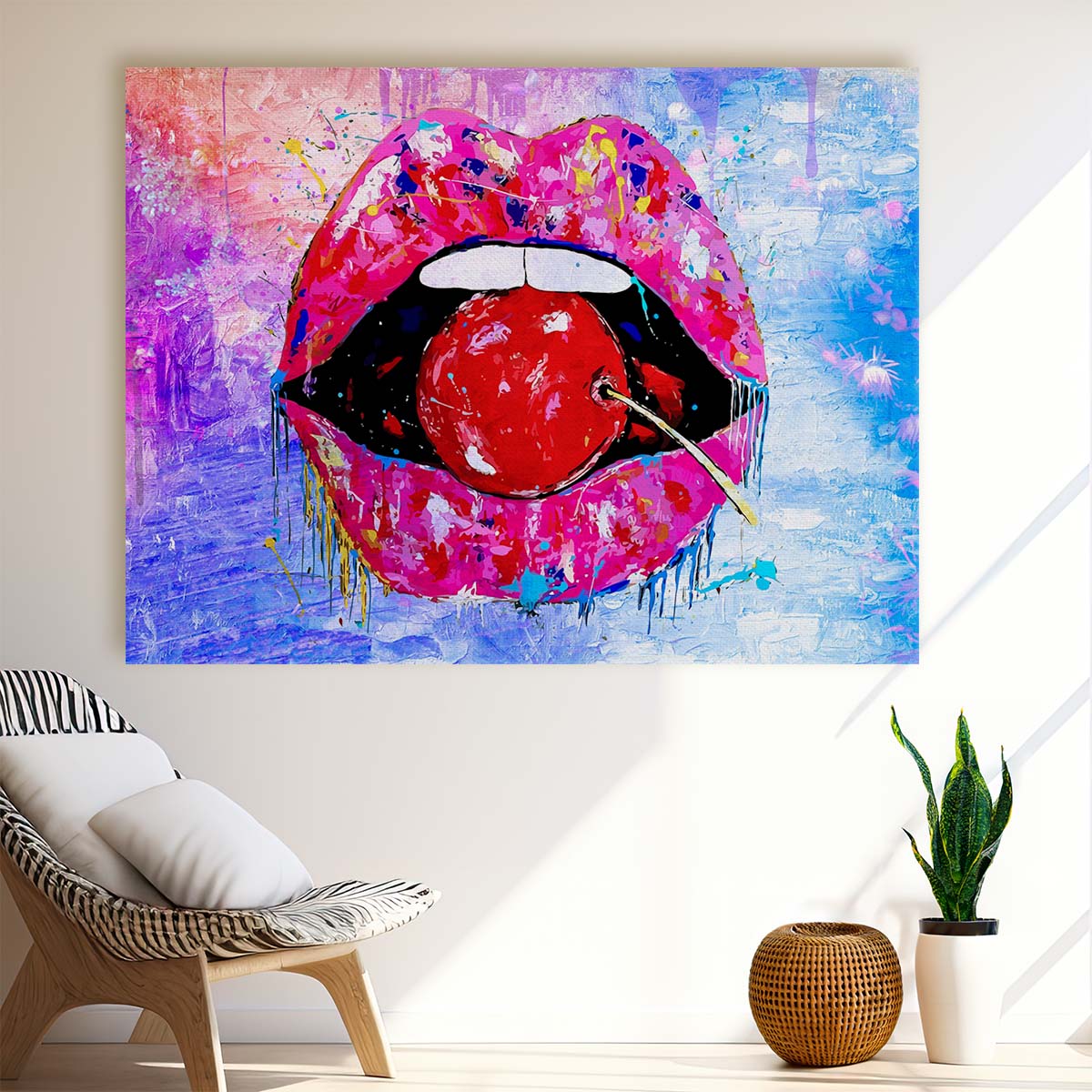 Cherry On My Lips Graffiti Wall Art by Luxuriance Designs. Made in USA.