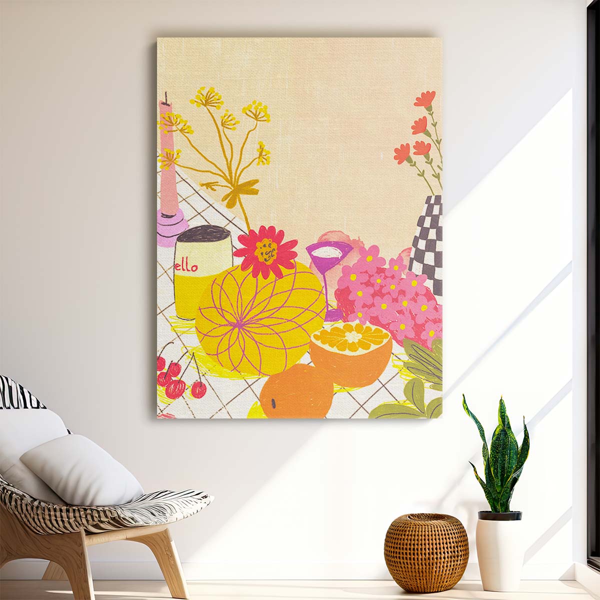 Colorful Citrus & Floral Still Life Illustration by Gigi Rosado by Luxuriance Designs, made in USA