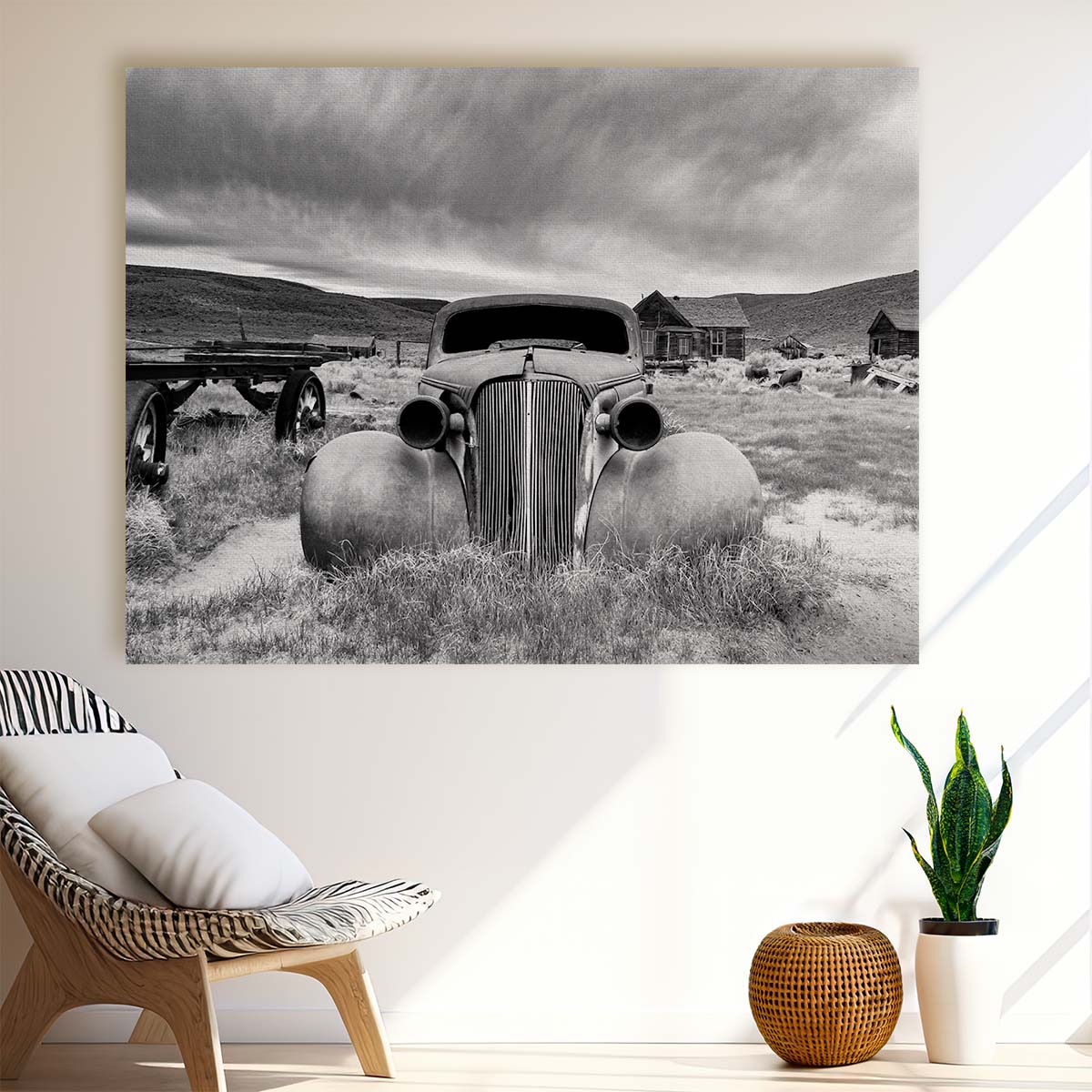 Vintage Abandoned Classic Car in Bodie, Monochrome Photography Wall Art