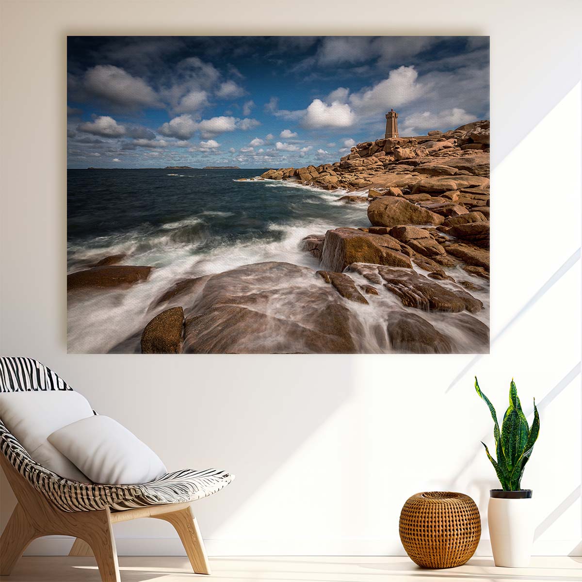 Brittany Lighthouse & Cliffs Seascape Wall Art by Luxuriance Designs. Made in USA.