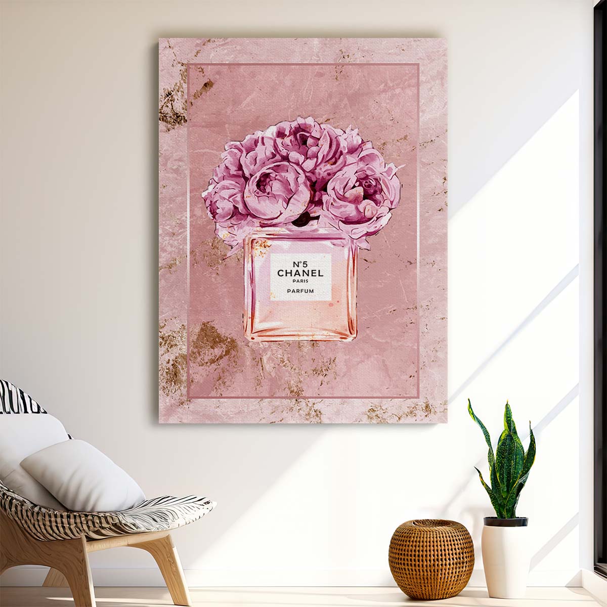 Coco Chanel N5 Perfume Pink Marble Wall Art by Luxuriance Designs. Made in USA.