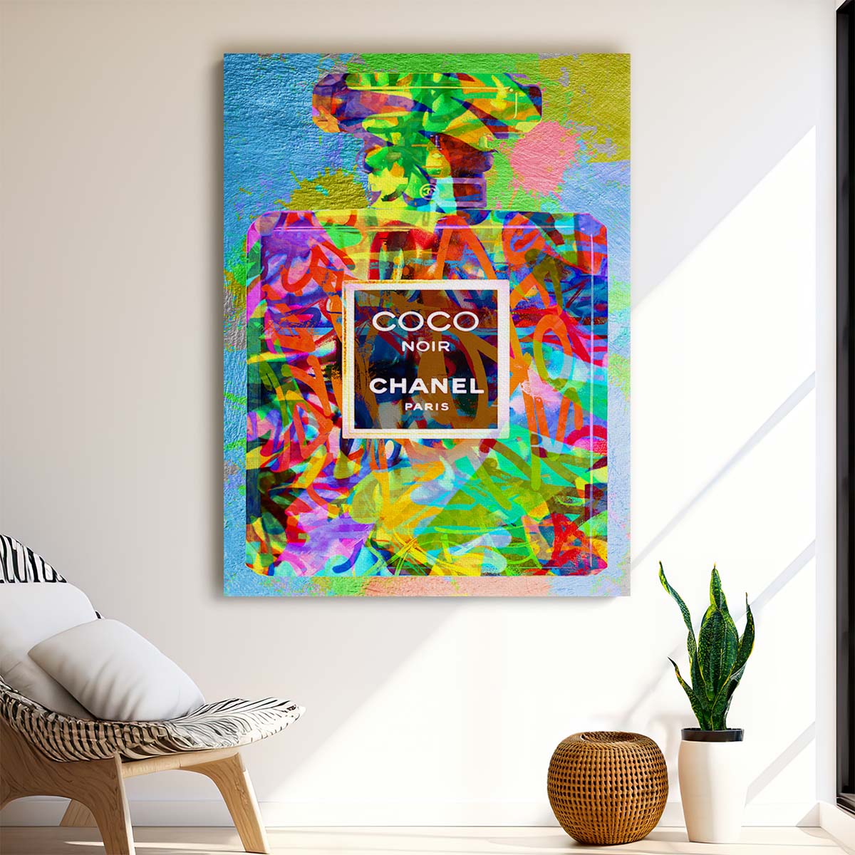 Coco Chanel Noir Perfume Graffiti Neon Wall Art by Luxuriance Designs. Made in USA.