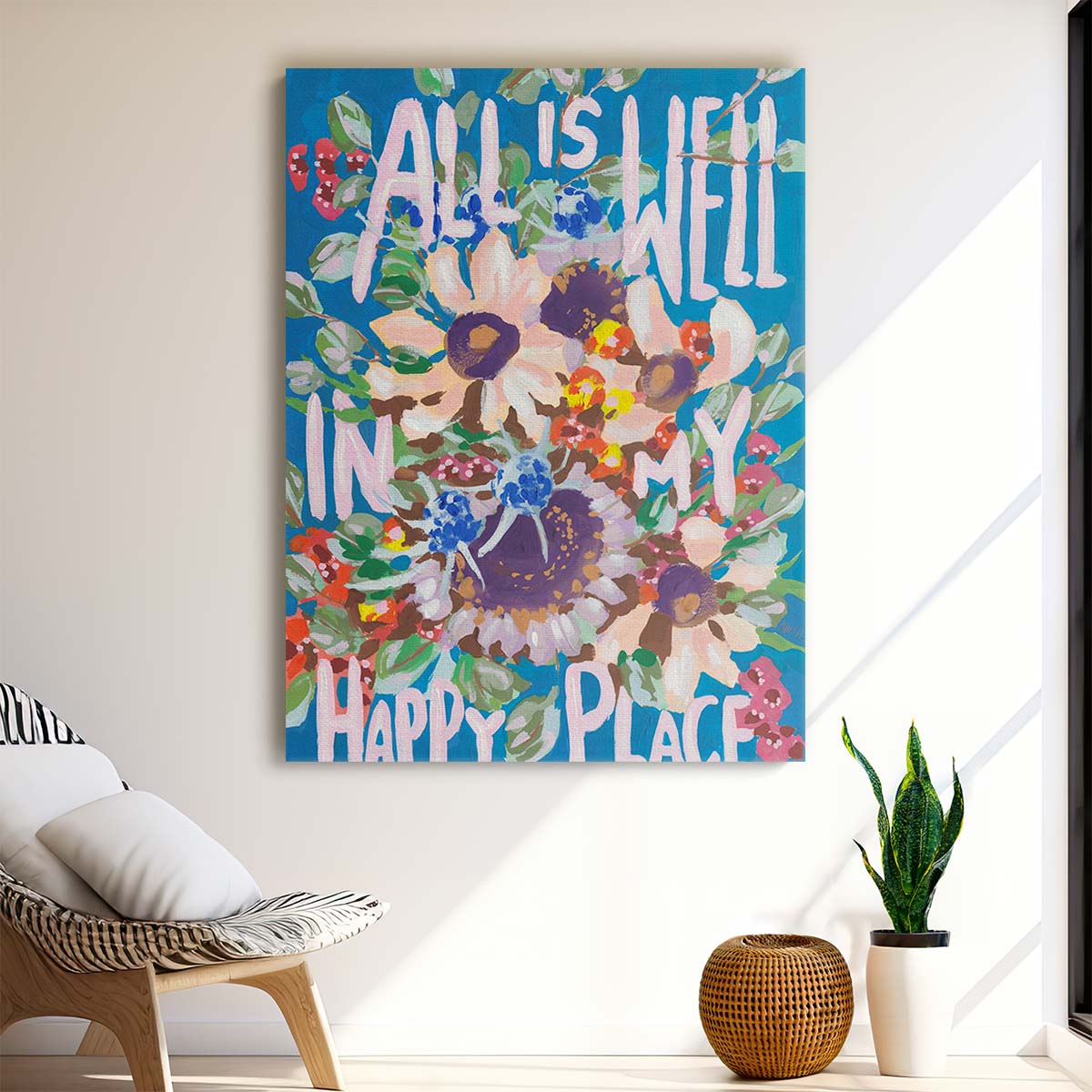 Colorful Floral Bouquet Illustration with Uplifting Quote Artwork by Luxuriance Designs, made in USA