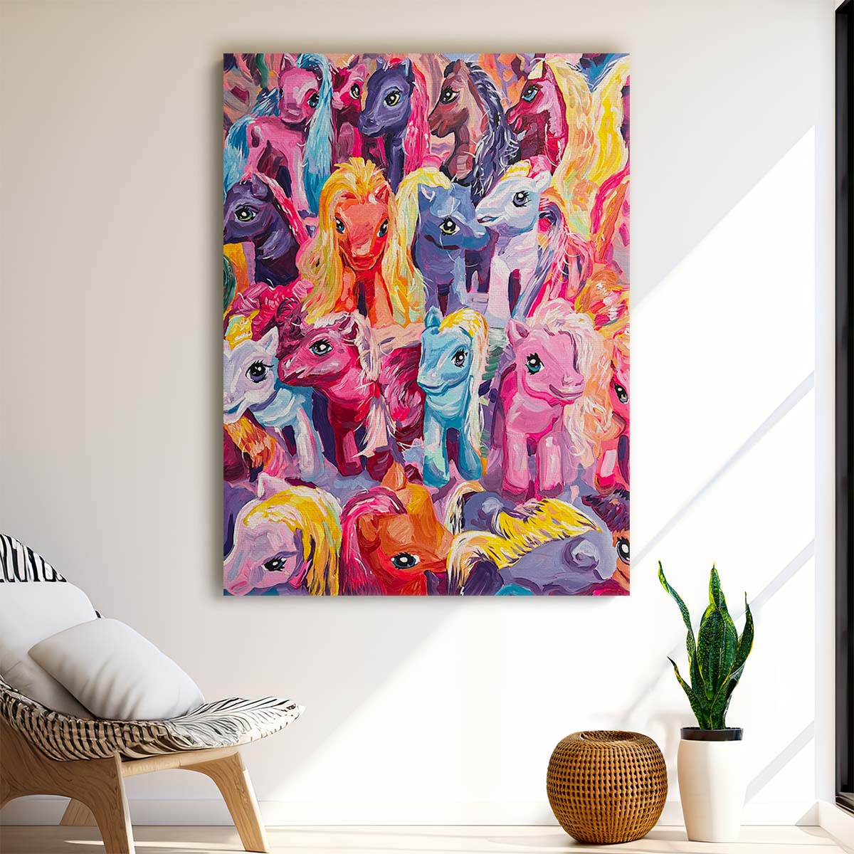 Colorful Ponies Illustration Nostalgic 90s Kids' Playroom Wall Art by Luxuriance Designs, made in USA