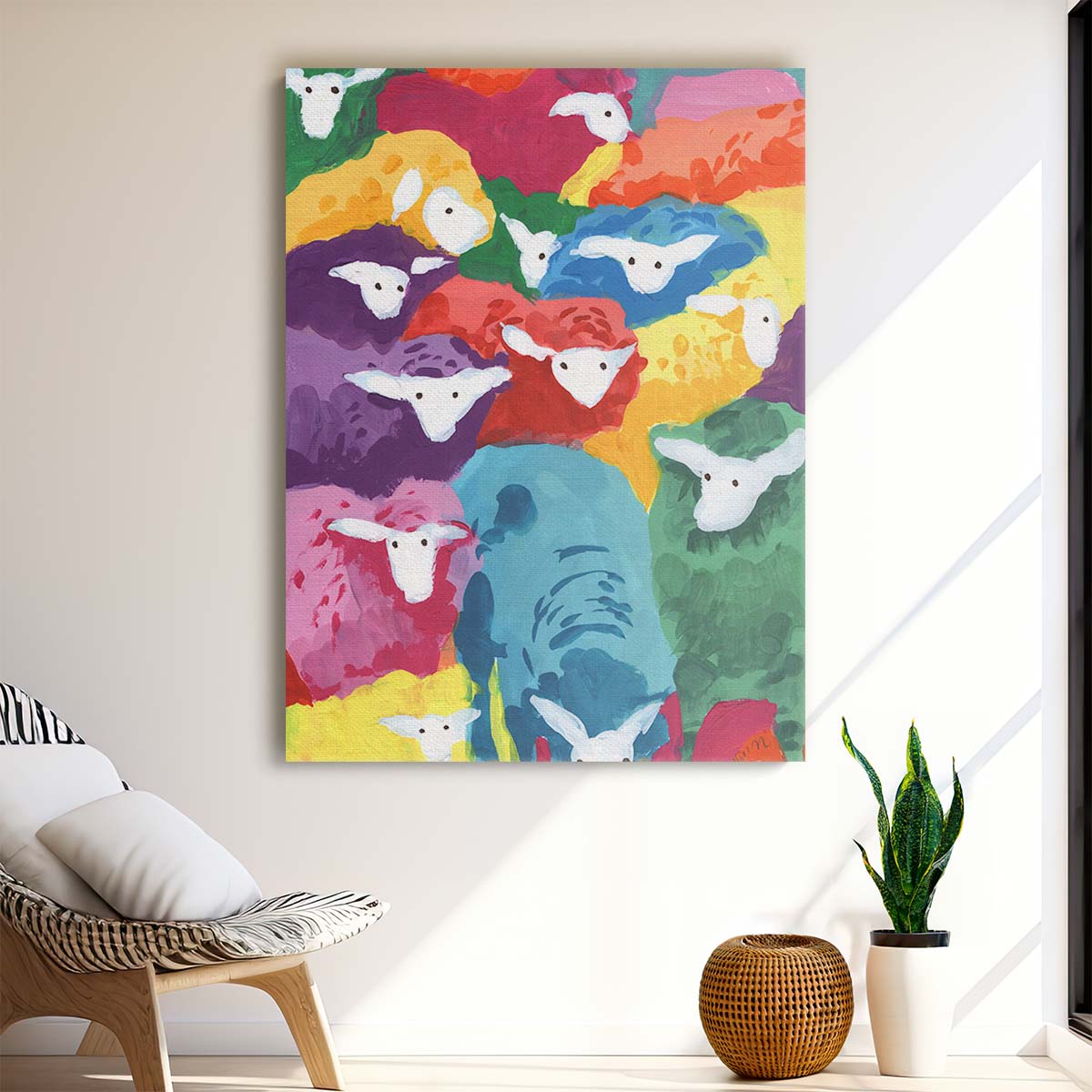 Colorful Farm Life Sheep Illustration, Acrylic Gouache Fine Art by Luxuriance Designs, made in USA