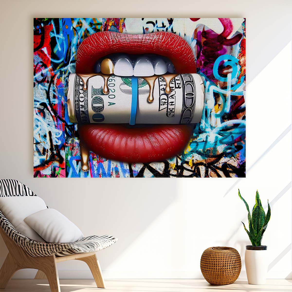 Dollars On My Lips Graffiti Wall Art by Luxuriance Designs. Made in USA.