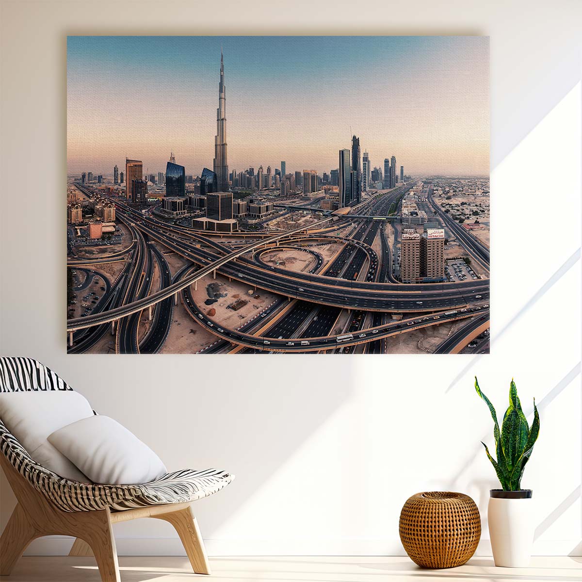 Dubai Urban Skyline & Iconic Landmarks Wall Art by Luxuriance Designs. Made in USA.