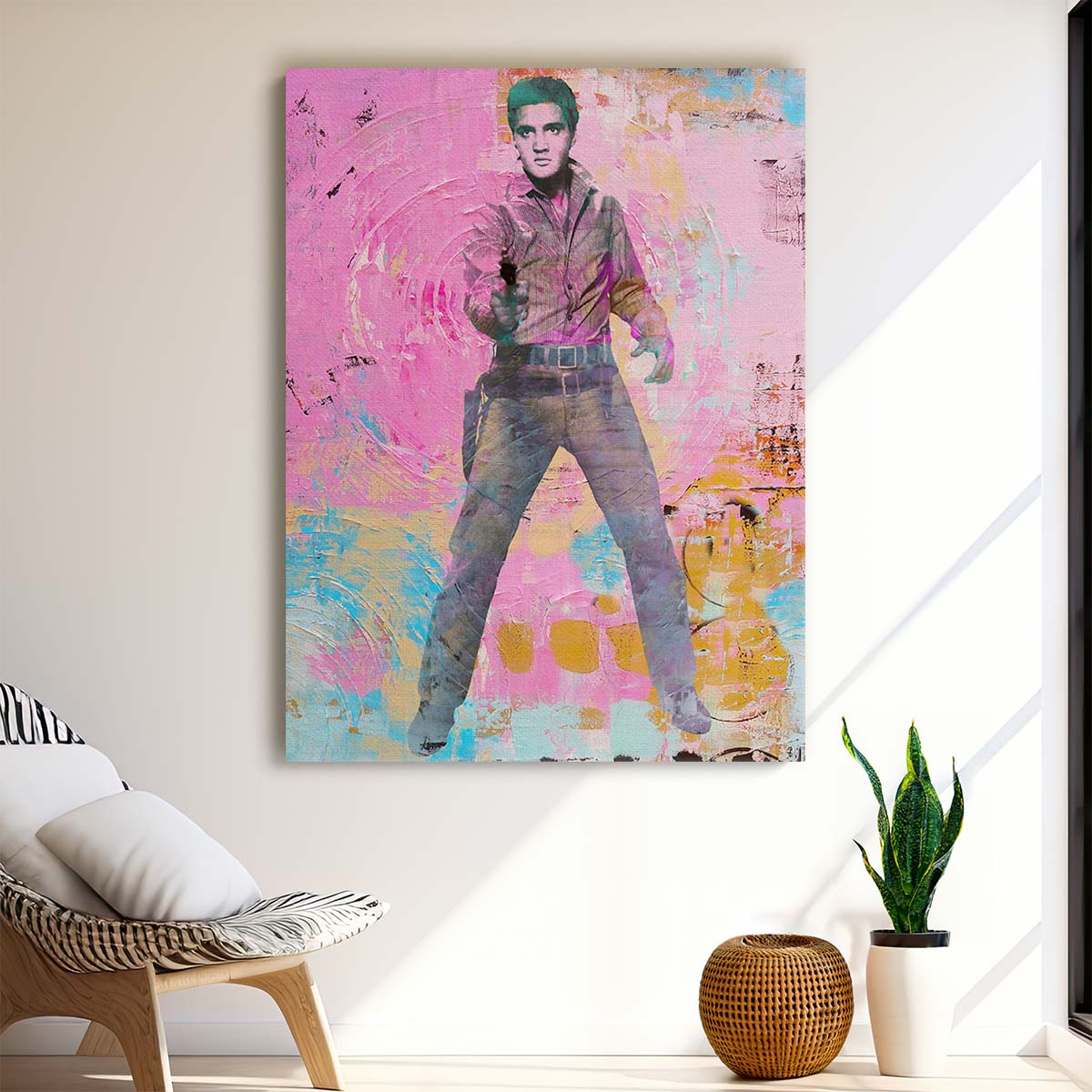 Elvis Presley Circles Pink Graffiti Wall Art by Luxuriance Designs. Made in USA.