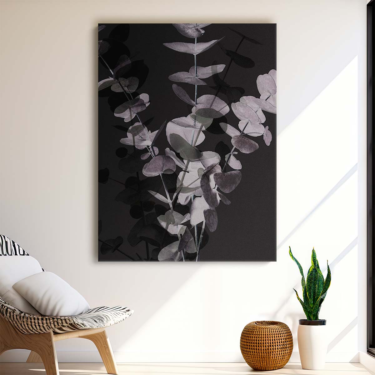 Eucalyptus Botanical Photography with Dark Abstract Texture by Luxuriance Designs, made in USA