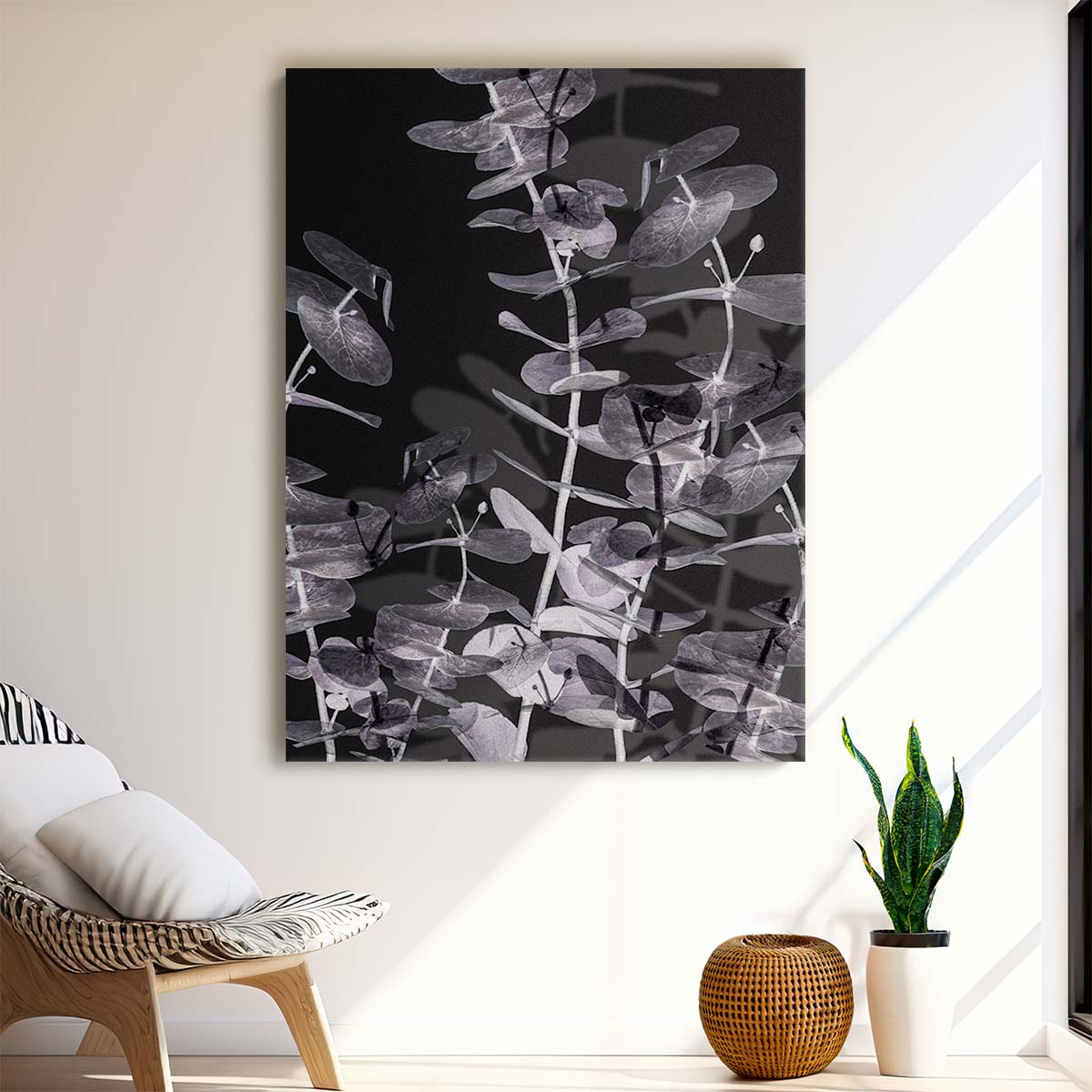 Abstract Eucalyptus Plant Photography on Dark Background, Creative Floral Art by Luxuriance Designs, made in USA