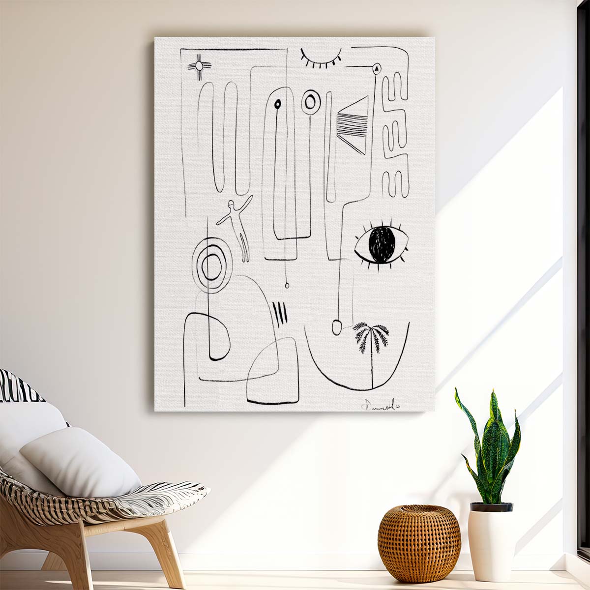 Dan Hobday Monochrome Abstract Illustration - Eye & Palm Tree Line Art by Luxuriance Designs, made in USA