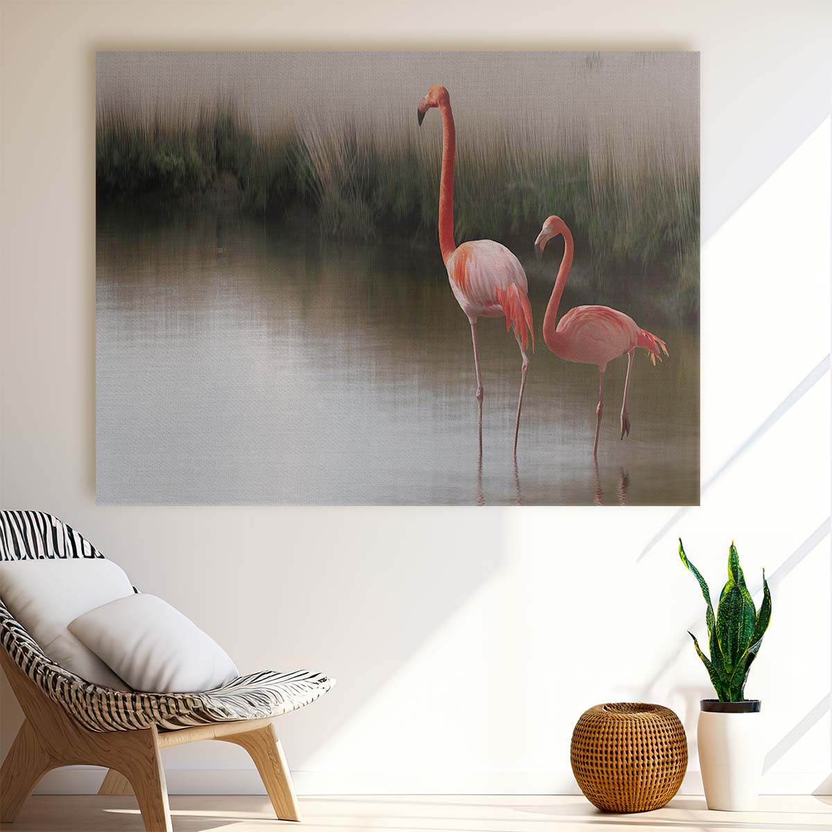 Romantic Flamingo Sunset Pair Love Wall Art by Luxuriance Designs. Made in USA.