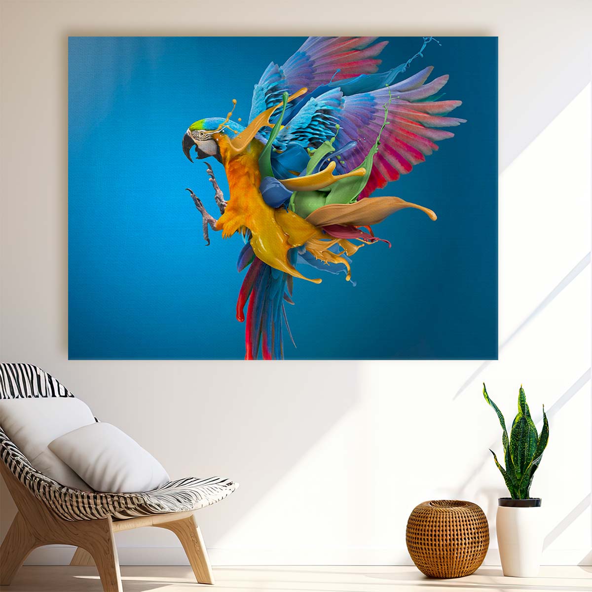 Surreal Colorful Parrot in Flight Dramatic Photographic Art Wall Art