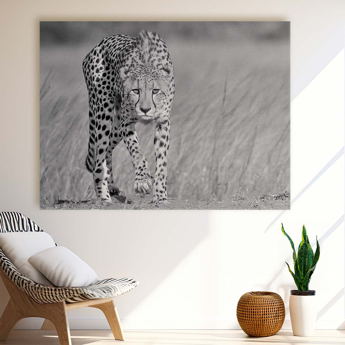 Intense Gaze Stalking Cheetah Monochrome Wall Art by Luxuriance Designs. Made in USA.