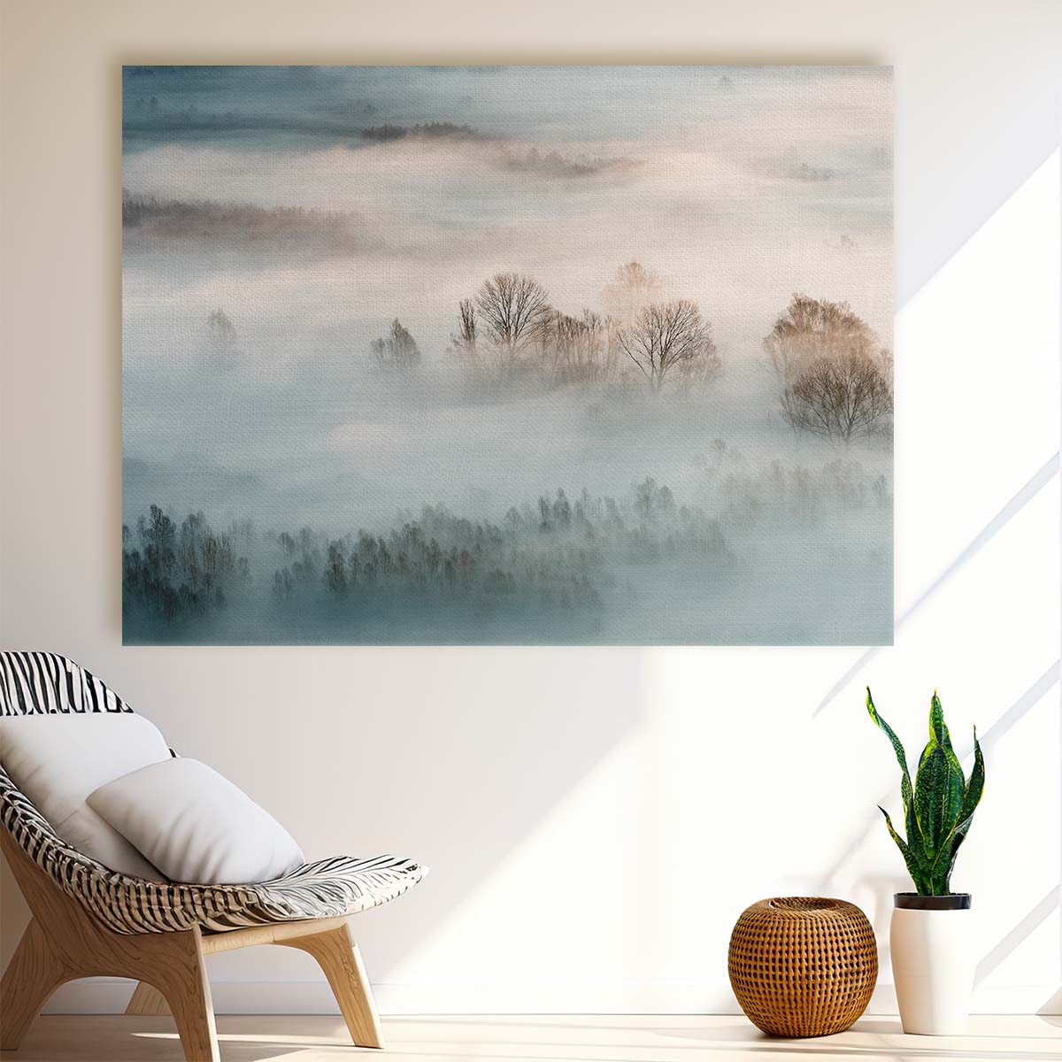 Dreamy Winter Sunrise Forest Mist Landscape Photography Wall Art