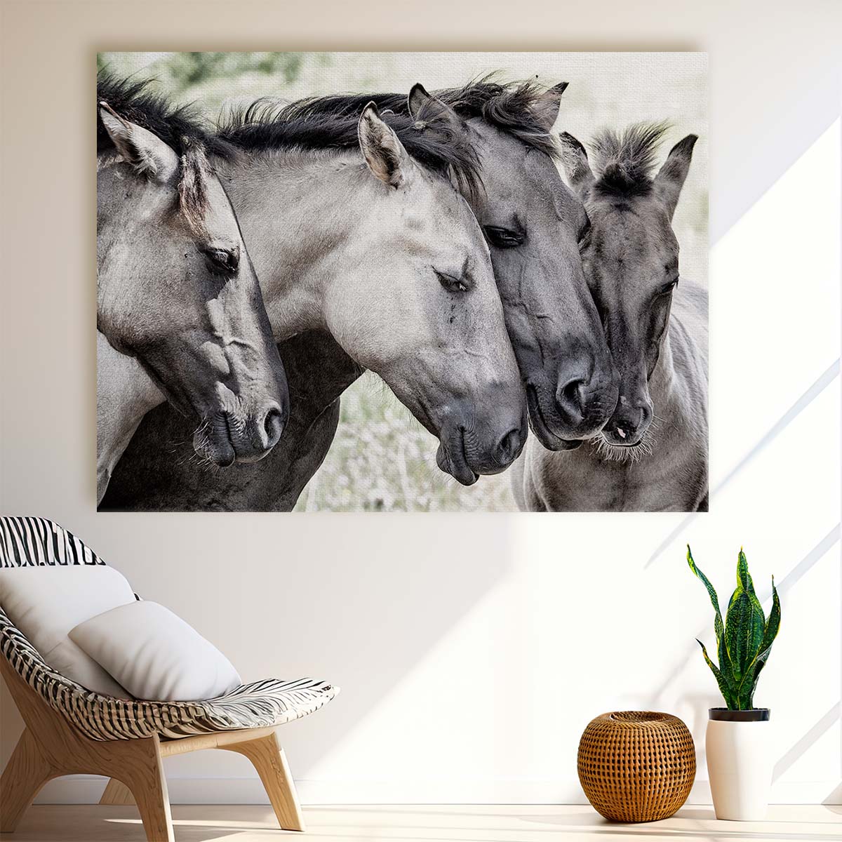 Romantic Konik Horses Countryside Encounter Wall Art by Luxuriance Designs. Made in USA.