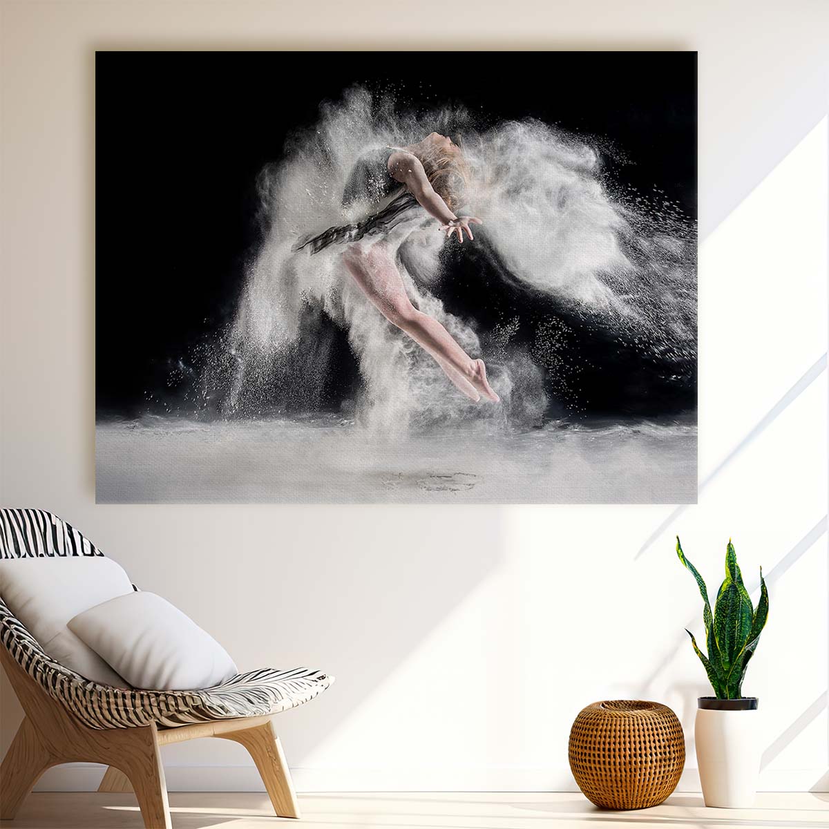 Dramatic Leap Dance Explosion Female Performer Wall Art by Luxuriance Designs. Made in USA.