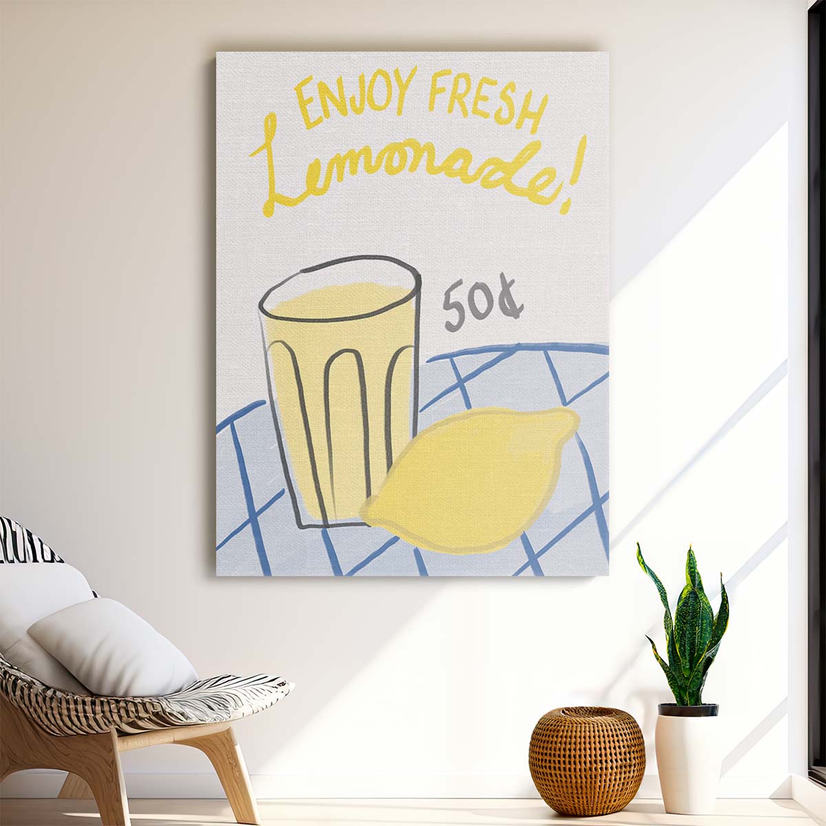Bright Lemonade Illustration, Fresh Citrus Kitchen Wall Art by Luxuriance Designs, made in USA