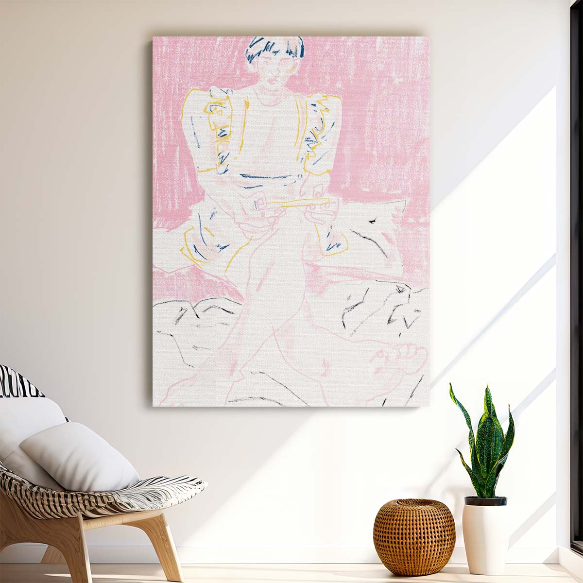 Pink Pastel Gamer Girl Portrait, Figurative Illustration by Francesco Gulina by Luxuriance Designs, made in USA