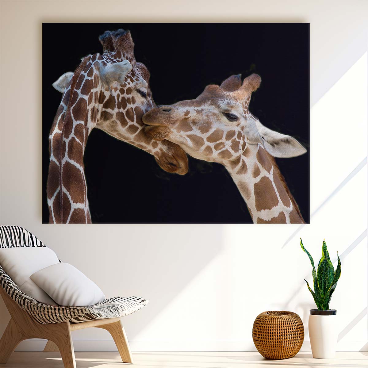 Romantic Giraffe Couple Embrace Zoo Love Wall Art by Luxuriance Designs. Made in USA.