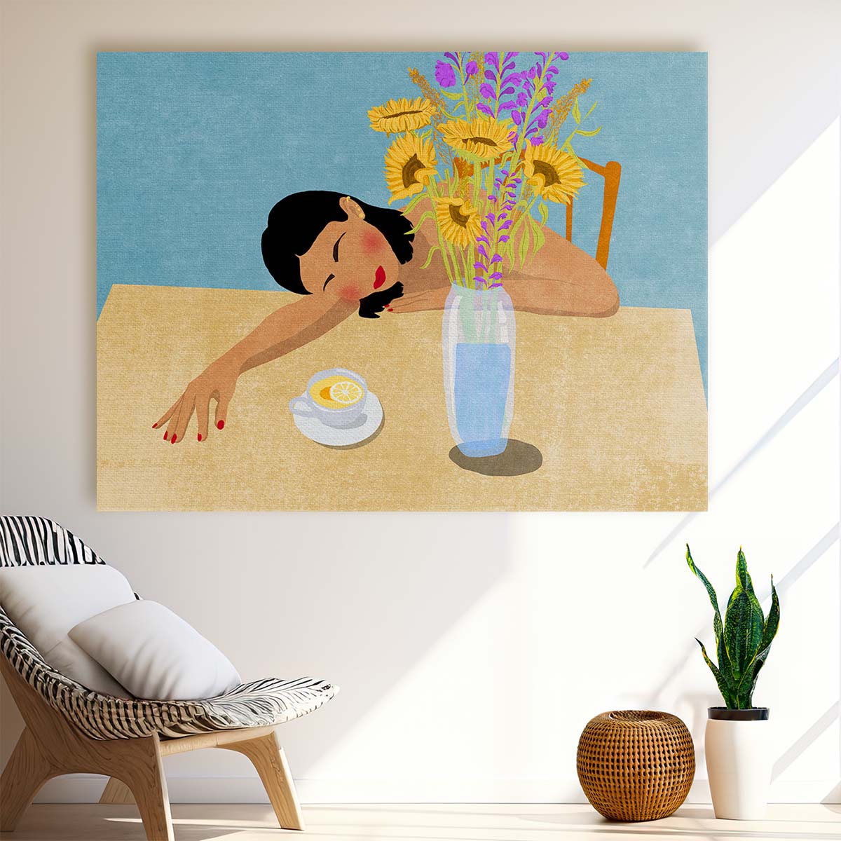 Sunflower Daydream Relaxing Figurative Wall Art by Luxuriance Designs. Made in USA.